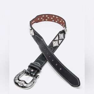 Unisex Black Genuine Leather Rodeo Concho Western Statement Belt